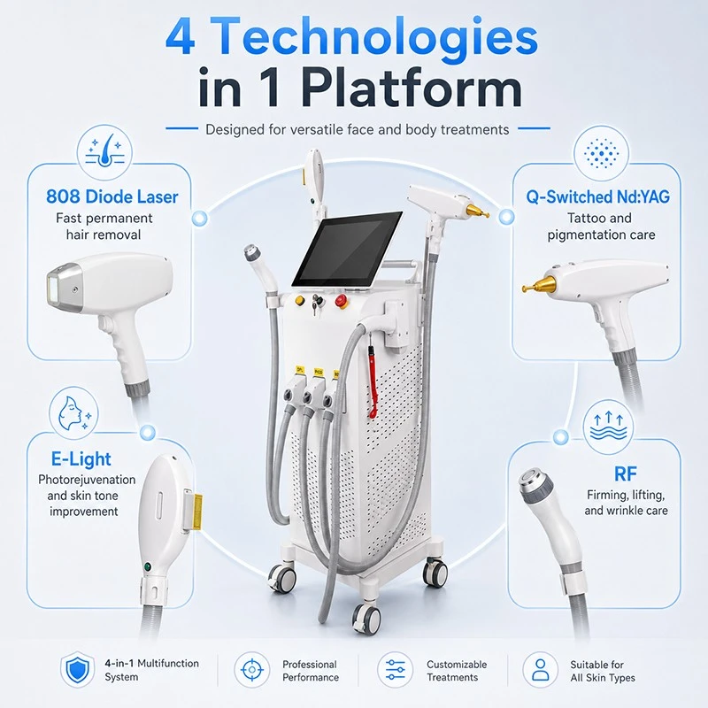 4-in-1 Diode Laser + IPL + ND YAG + RF Beauty Machine For Professional Clinics price