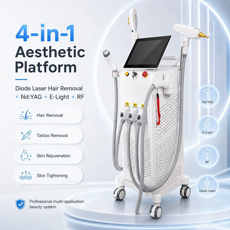 4-in-1 Diode Laser + IPL + ND YAG + RF Beauty Machine For Professional Clinics factory
